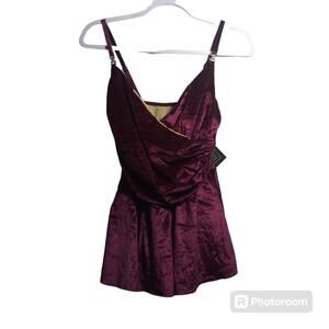 Vintage Newport News Wine Velvet One Piece Swimsuit Size 10